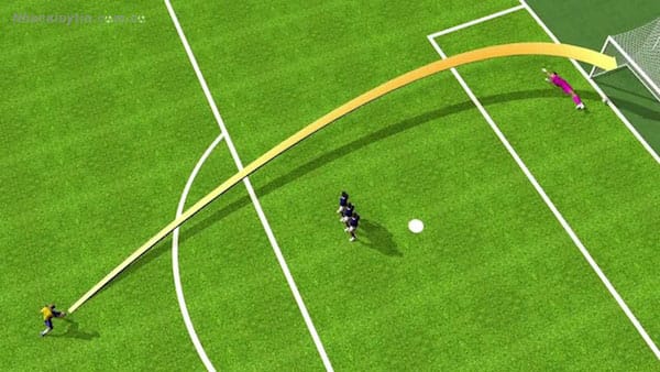 Cú đá xoáy bằng má ngoài với cự ly cực xa với khung thành